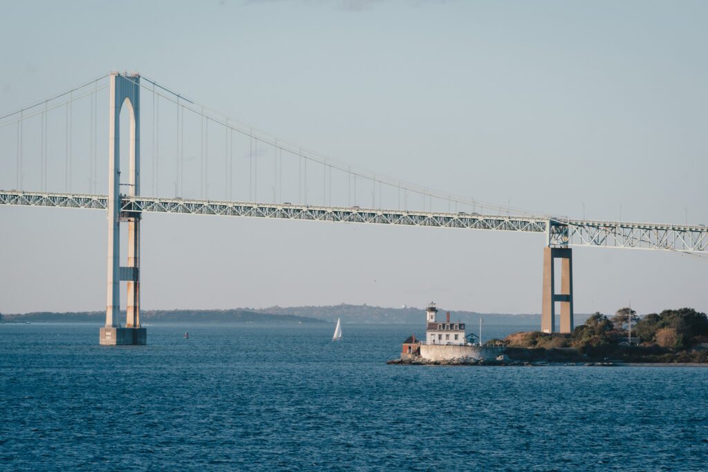 Rose Island Lighthouse hotel and the pell bridge in Newport RI by Madison Van Wylen