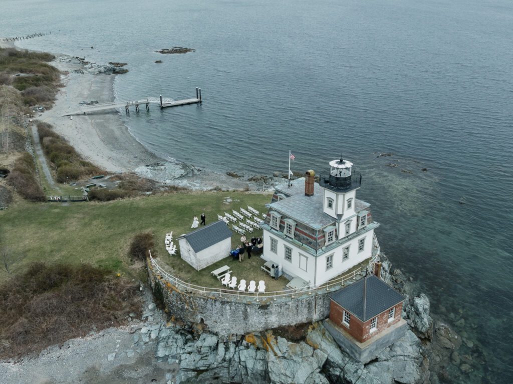 Rose Island Lighthouse hotel and wedding ceremony on Narragansett Bay, Newport RI by Madison Van Wylen