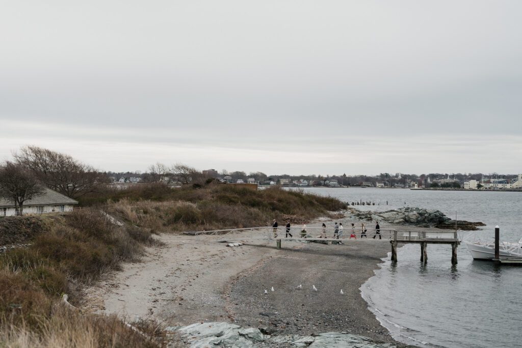 Wedding guests arriving by ferry to Rose Island Newport Rhode Island