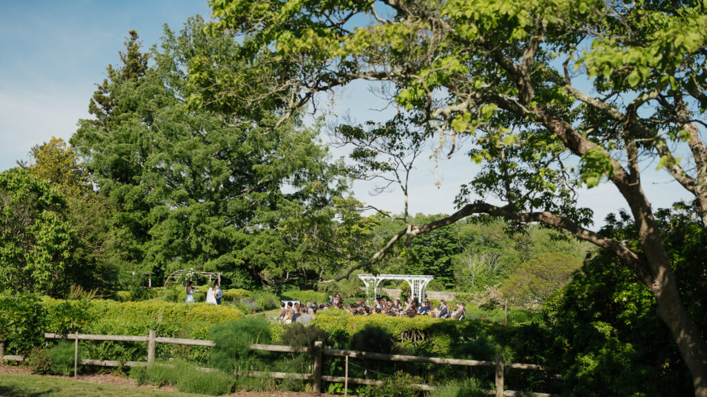 Outdoor wedding ceremony by the pond at Stone Acres Farm Stonington CT
